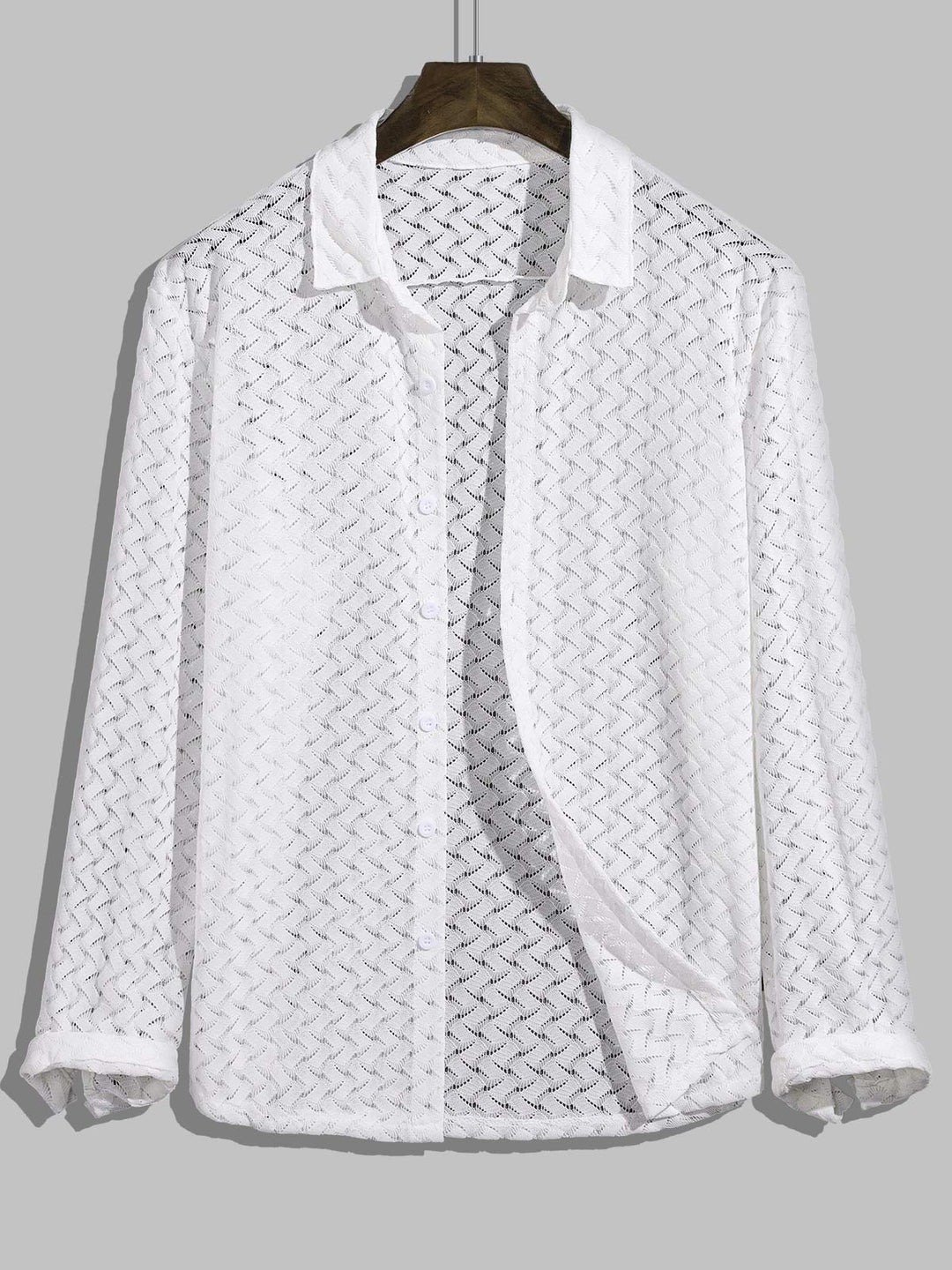 Men's Sexy Geometric Lace Hollow Long Sleeve Shirt