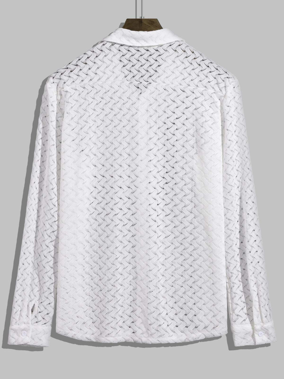 Men's Sexy Geometric Lace Hollow Long Sleeve Shirt