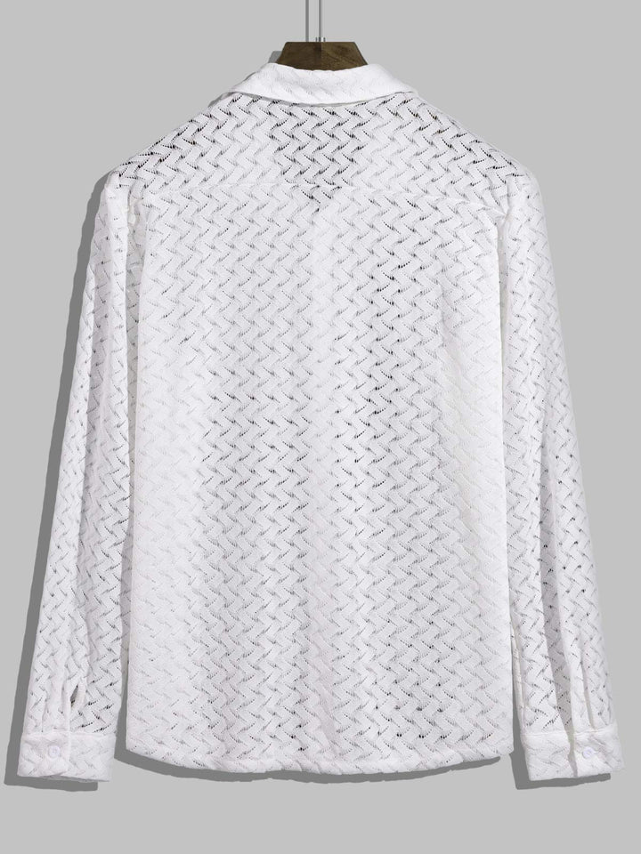 Men's Sexy Geometric Lace Hollow Long Sleeve Shirt