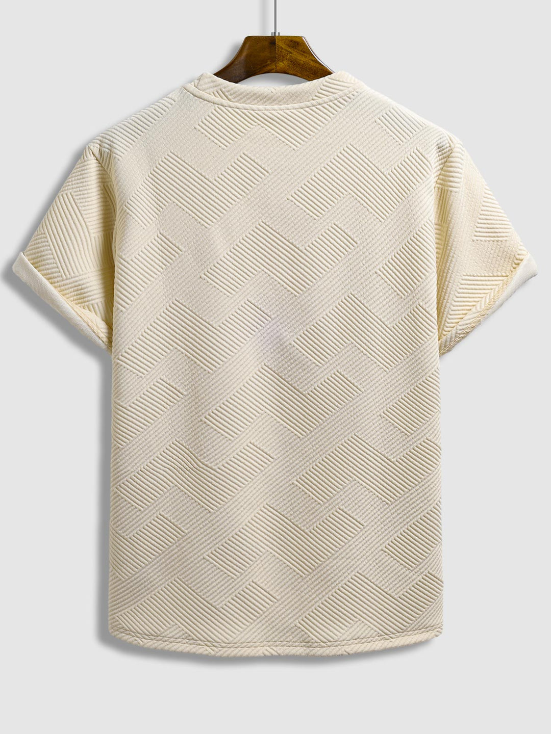 Men's geometric textured jacquard casual round neck short-sleeved T-shirt