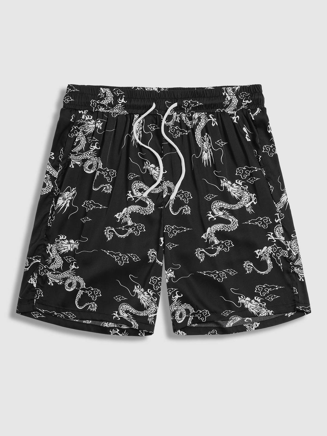 Men's Dragon Totem Satin Chinese Style Kimono Casual Shorts Set