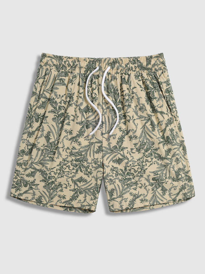 Men's Retro Floral Elastic Waist Casual Shorts