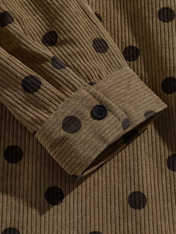 Men's Polka Dot Corduroy Button-Down Casual Long Sleeve Shirt