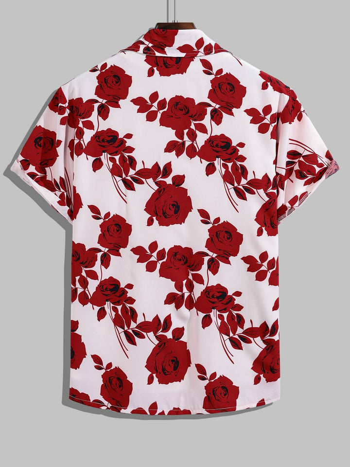 Men's Rose Print Skin-Friendly Casual Button Short sleeve Shirt