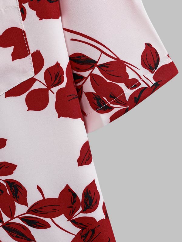 Men's Rose Print Skin-Friendly Casual Button Short sleeve Shirt