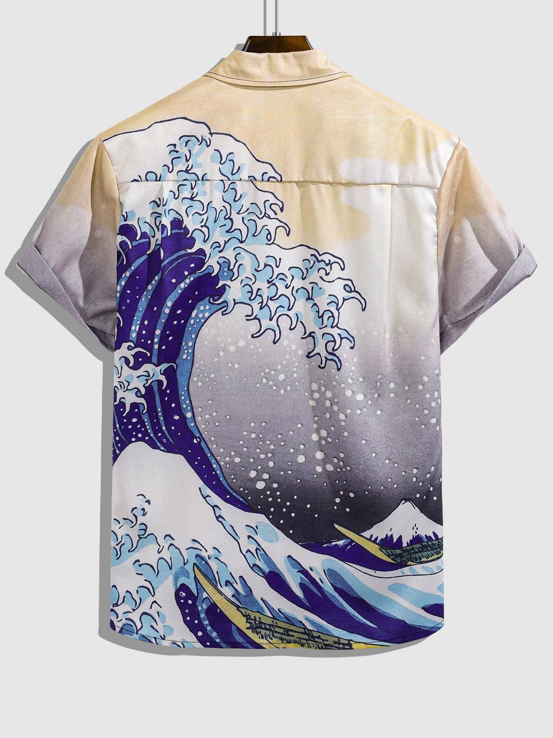 Men's Japanese wave print short-sleeved shirt