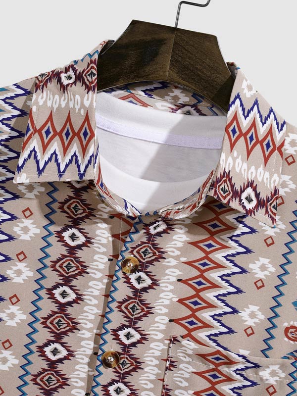 Men's Aztec Retro Print Skin-Friendly Casual Short Sleeve Shirt