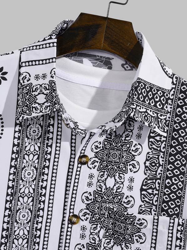 Men's Retro Floral Print Skin-Friendly Casual Button Short Sleeve Shirt