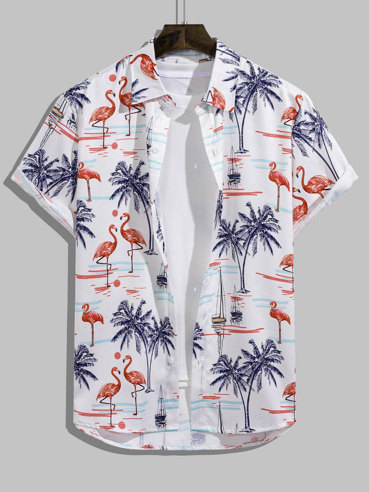 Men's Flamingo Print Casual Short Sleeve Shirt