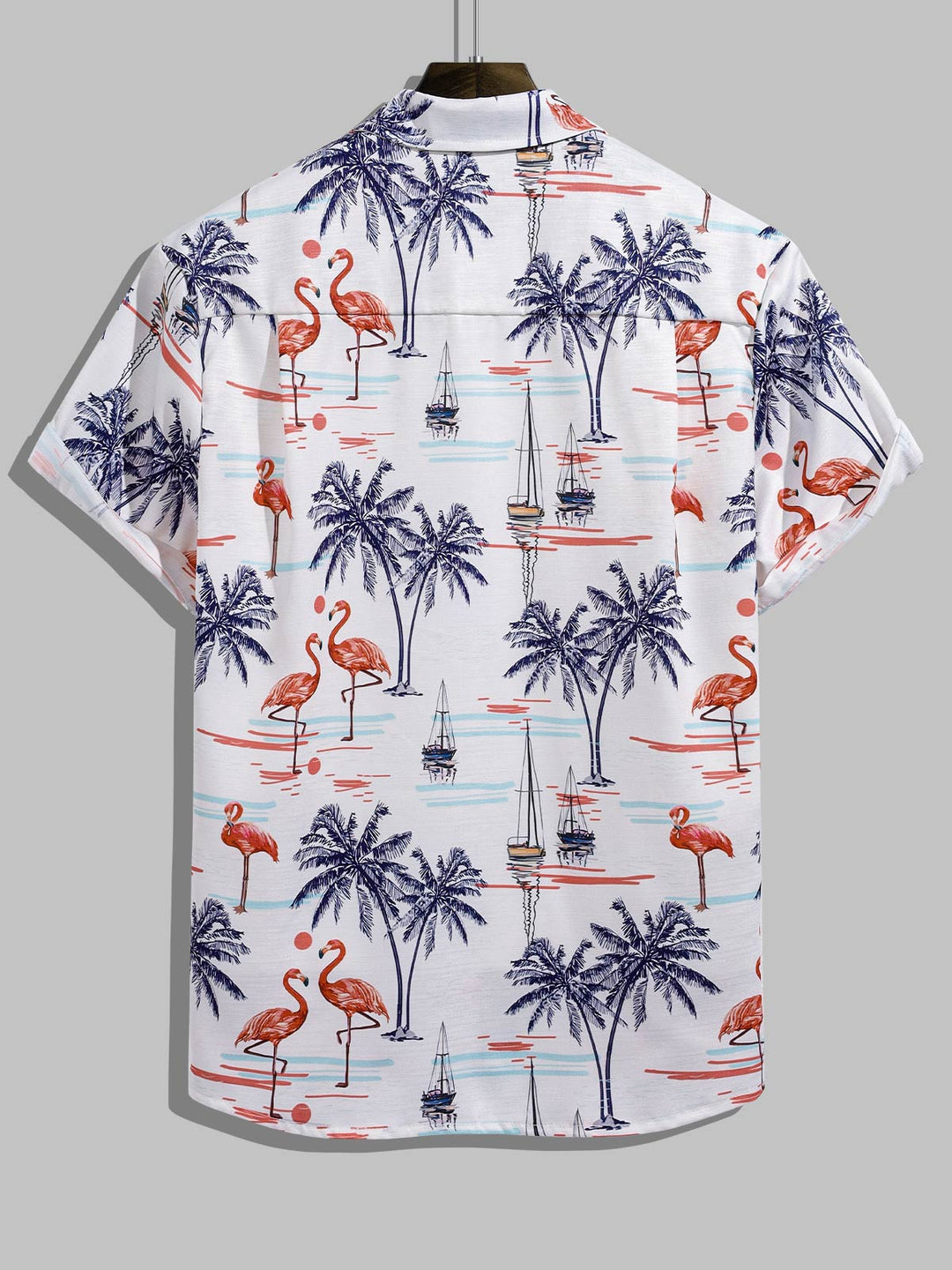 Men's Flamingo Print Casual Short Sleeve Shirt