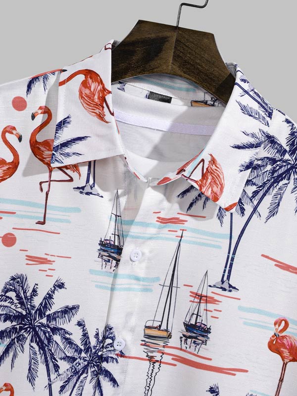 Men's Flamingo Print Casual Short Sleeve Shirt