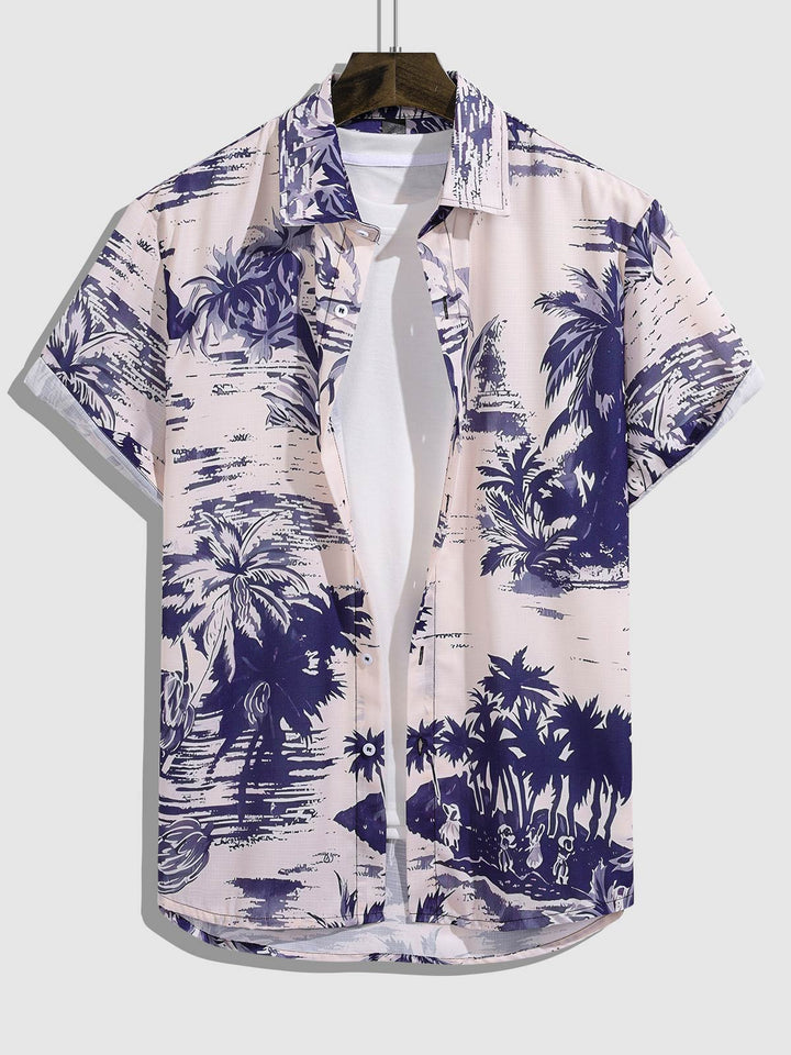 Men's Retro Botanical Print Casual Short Sleeve Shirt