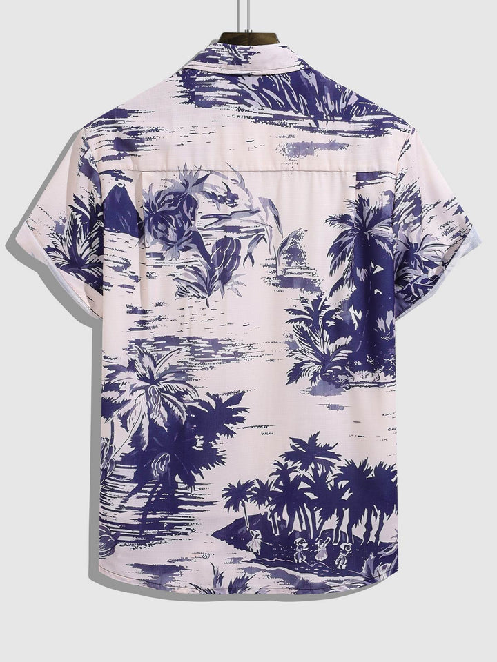 Men's Retro Botanical Print Casual Short Sleeve Shirt