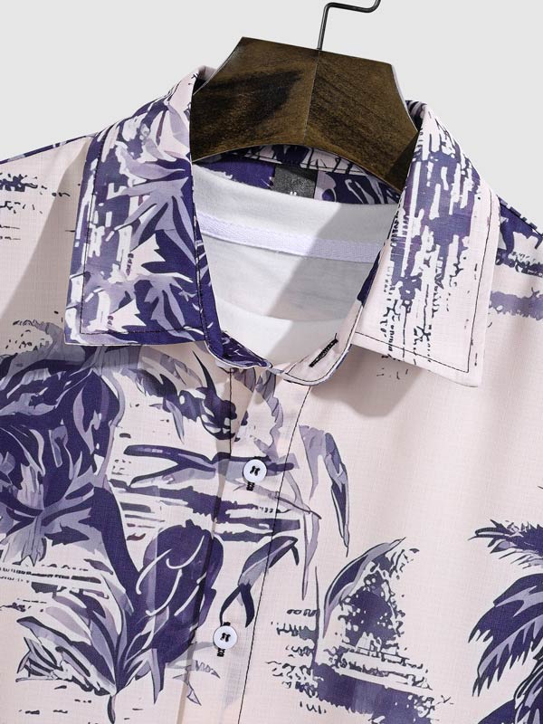 Men's Retro Botanical Print Casual Short Sleeve Shirt