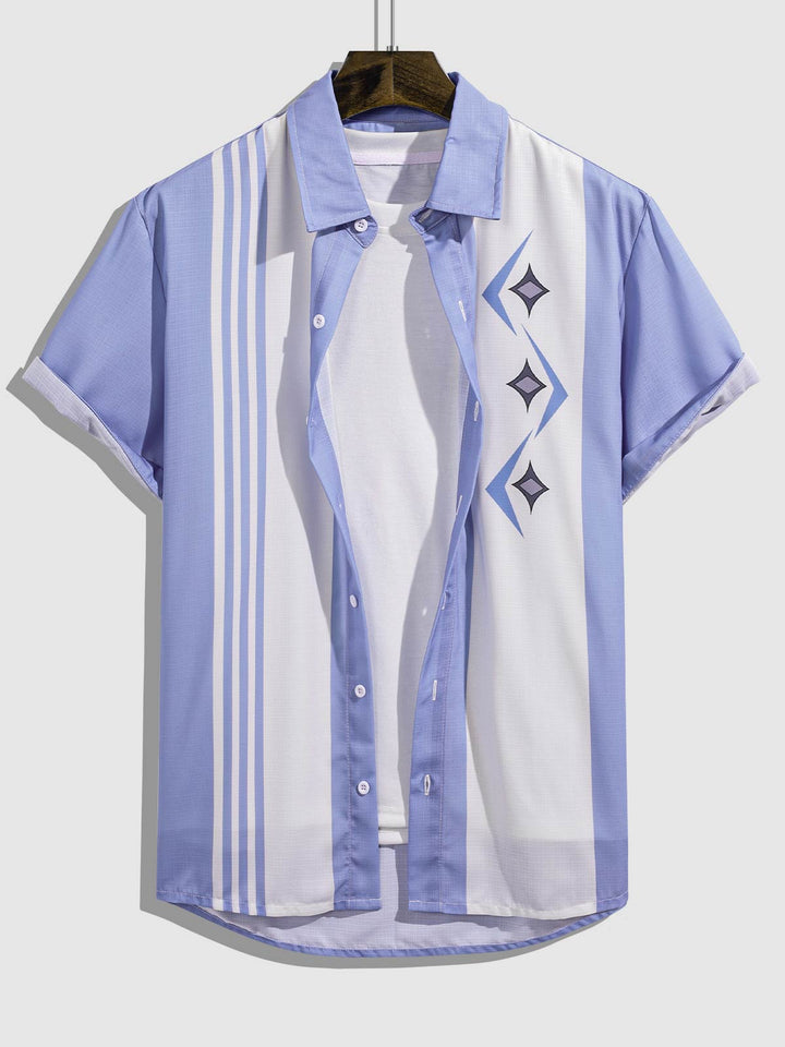 Men's Striped Print Casual Short Sleeve Shirt