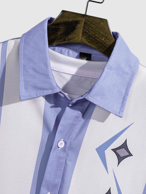 Men's Striped Print Casual Short Sleeve Shirt