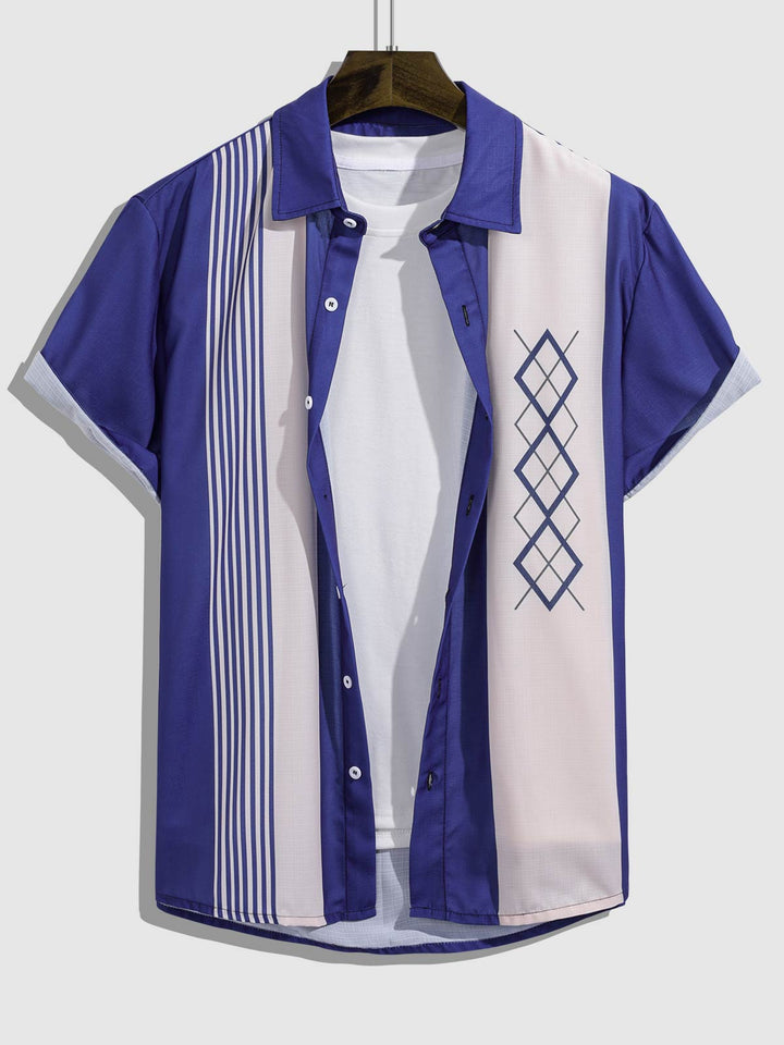 Men's Color Block Striped Print Casual Shirt