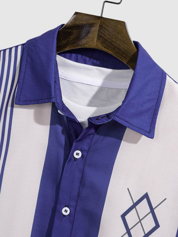 Men's Color Block Striped Print Casual Shirt