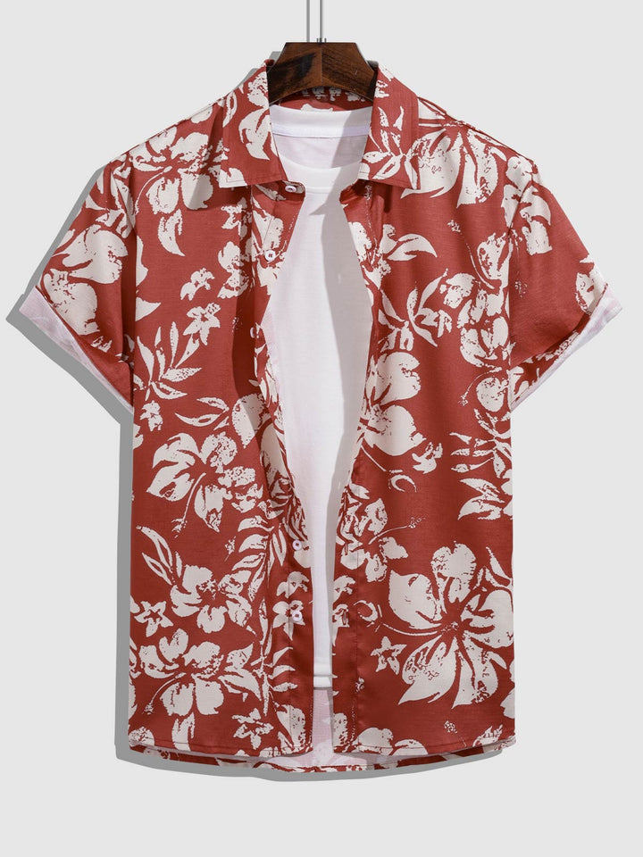 Men's botanical flower print casual short-sleeved shirt