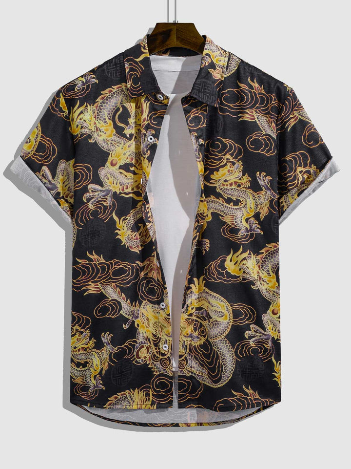 Men's Chinese Dragon Print Casual Short Sleeve Shirt