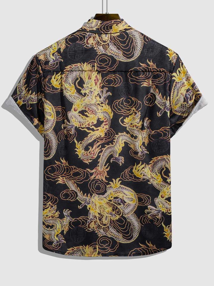 Men's Chinese Dragon Print Casual Short Sleeve Shirt