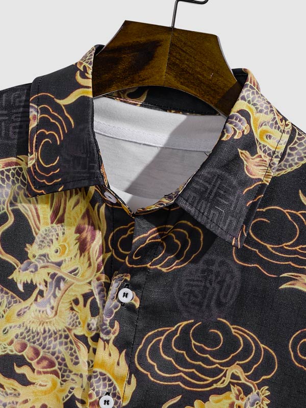 Men's Chinese Dragon Print Casual Short Sleeve Shirt