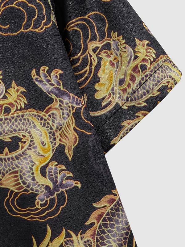 Men's Chinese Dragon Print Casual Short Sleeve Shirt