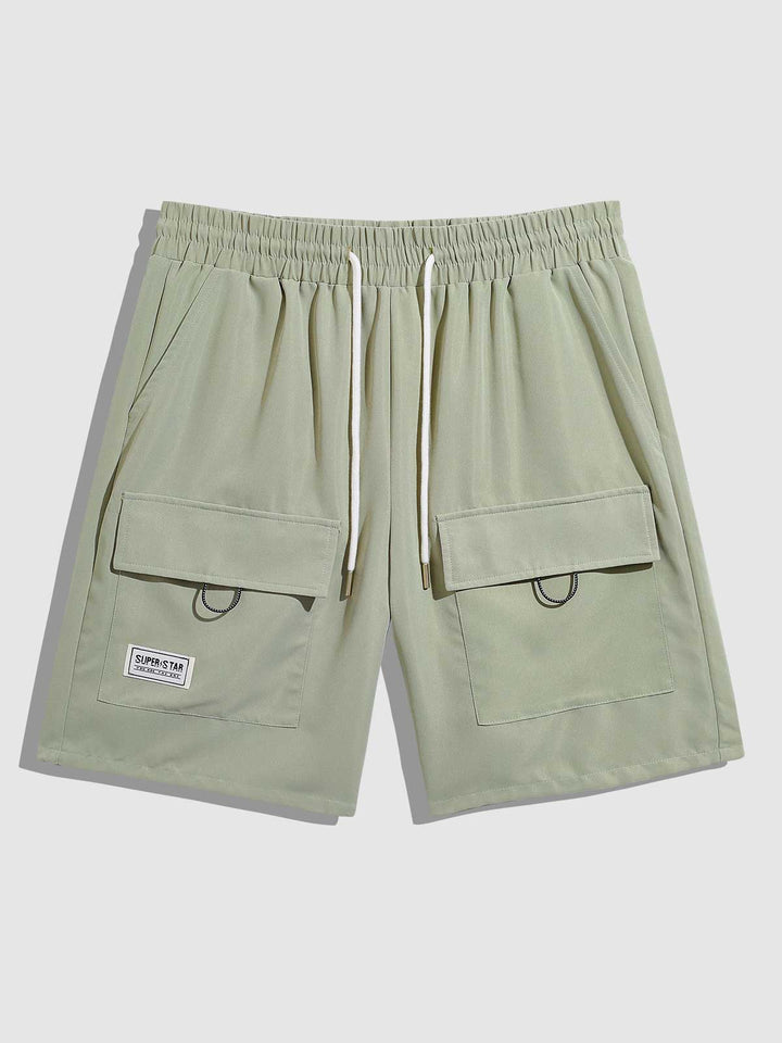 Men's Casual Double Pocket Drawstring Elastic Waist Shorts