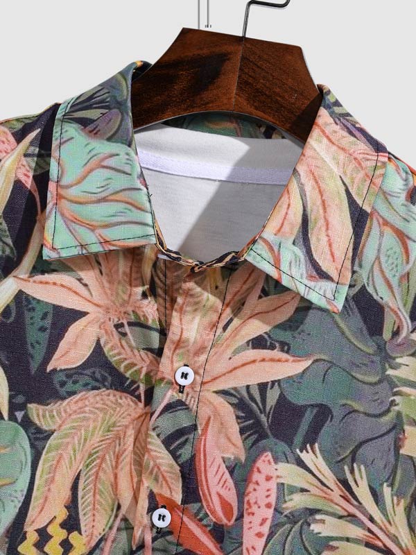 Men's Maple Leaf Print Casual Short Sleeve Shirt