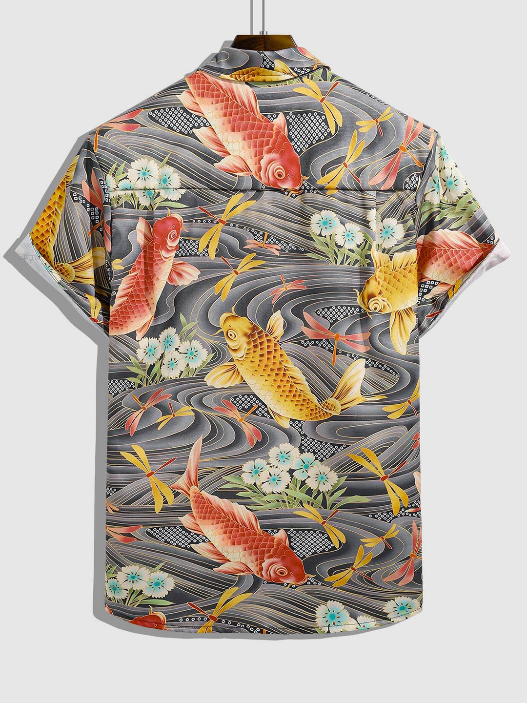 Men's Chinese style carp print casual short-sleeved shirt