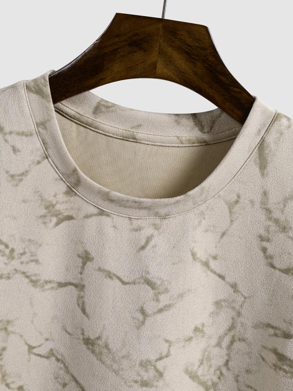 Men's Suede Speckled Pattern Casual Round Neck Short Sleeve T-shirt