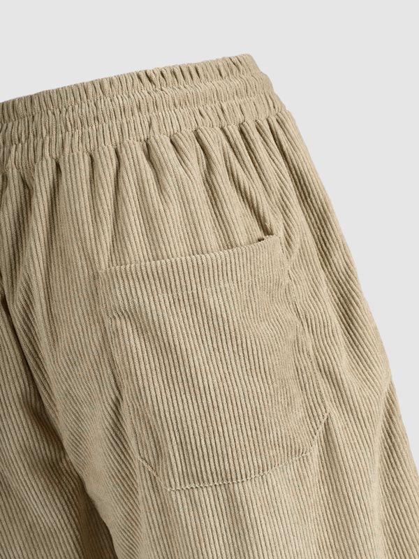 Men's Corduroy Elastic Waist Casual Shorts