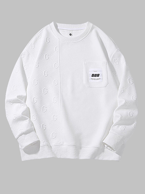 Men's textured letter casual round neck sweatshirt