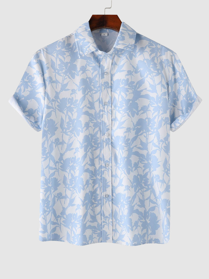 Men's Botanical Print Buttoned Casual Short Sleeve Shirt