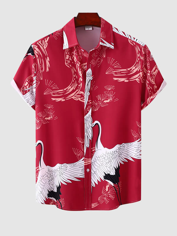 Men's Hawaiian Animal Print Beach Short Sleeve Resort Shirt