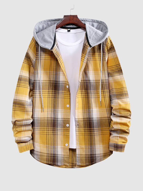 Men's plaid hooded thin hooded shirt