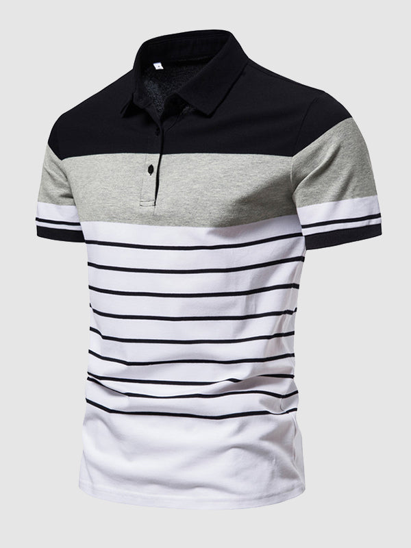 Men's knitted striped casual business lapel short sleeve POLO