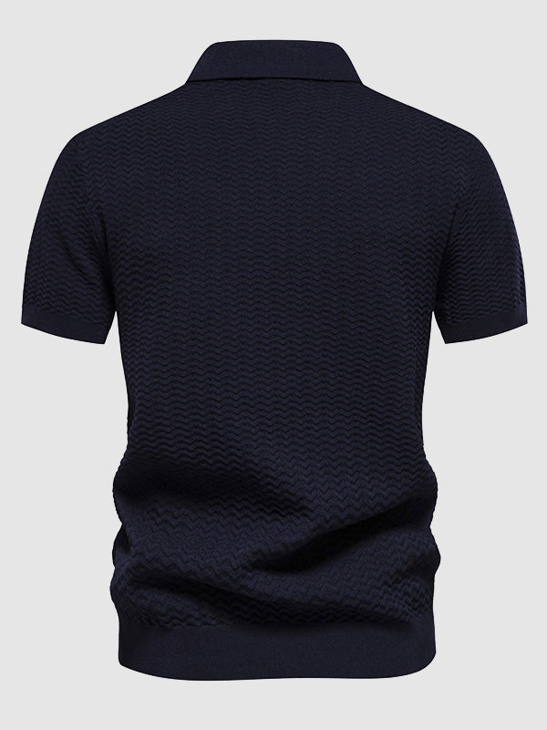 Men's Knitted Striped Casual Business Half-Zip short sleeve POLO