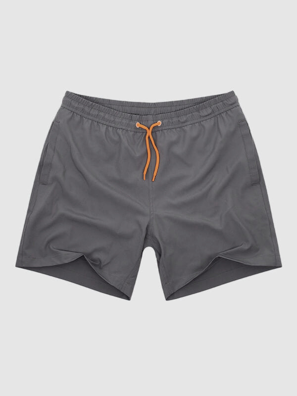 Men's Solid Color Double Layer Drawstring Quick-Drying Beach Swimming Shorts