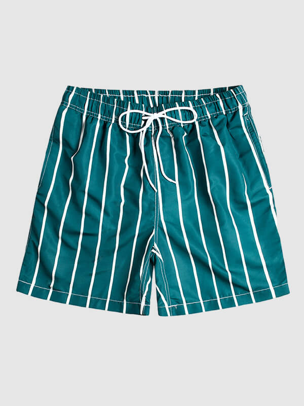 Men's Classic Striped Double-Layer Mesh Beach Swim Shorts