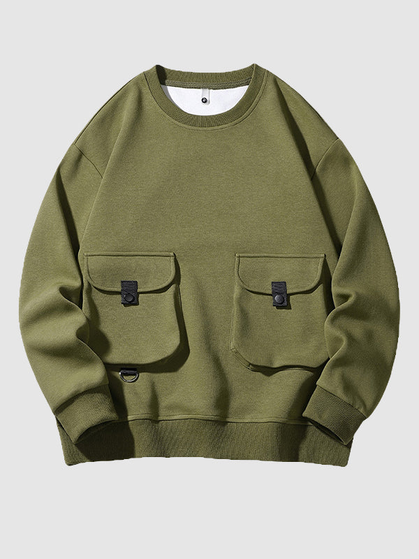 Men's Double Pocket Casual Crew Neck Sweatshirt