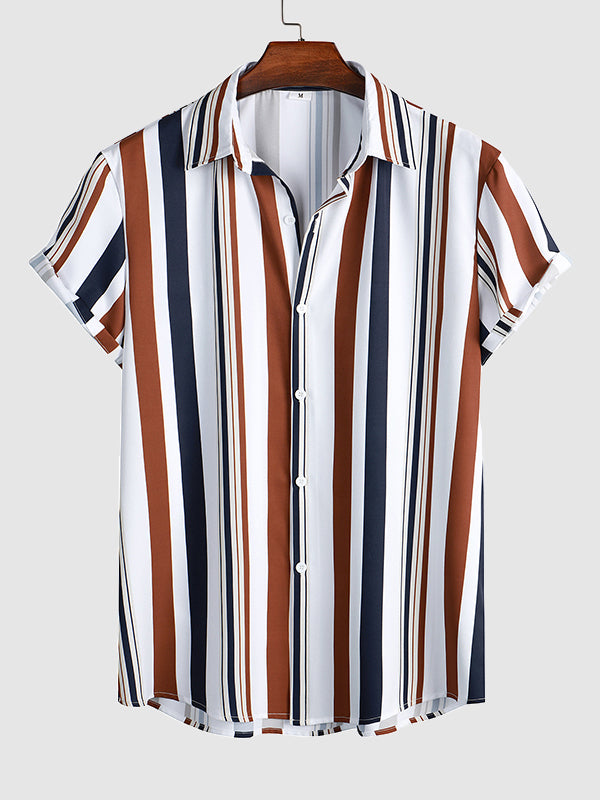 Men's Colorful Striped Print Casual Short Sleeve Shirt