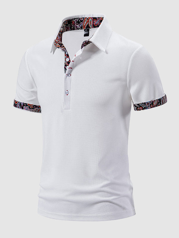 Men's Paisley Color Block Casual Business Lapel Short Sleeve POLO