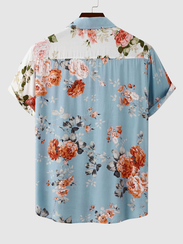 Men's Hawaiian Floral Patchwork Short Sleeve Shirt