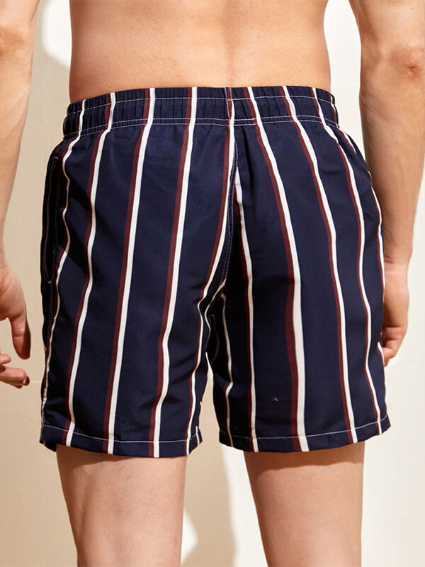 Men's Striped Double Layer Mesh Beach Swimming Shorts