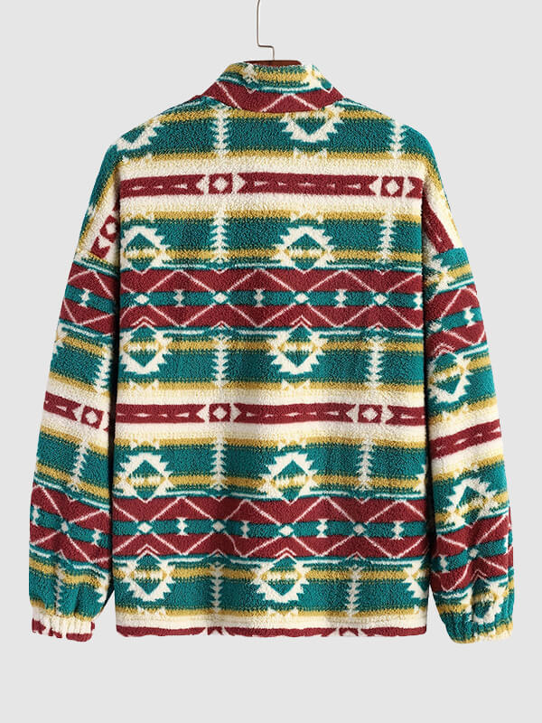 Men's Vintage Aztec Polar Fleece Stand Collar Sweatshirt