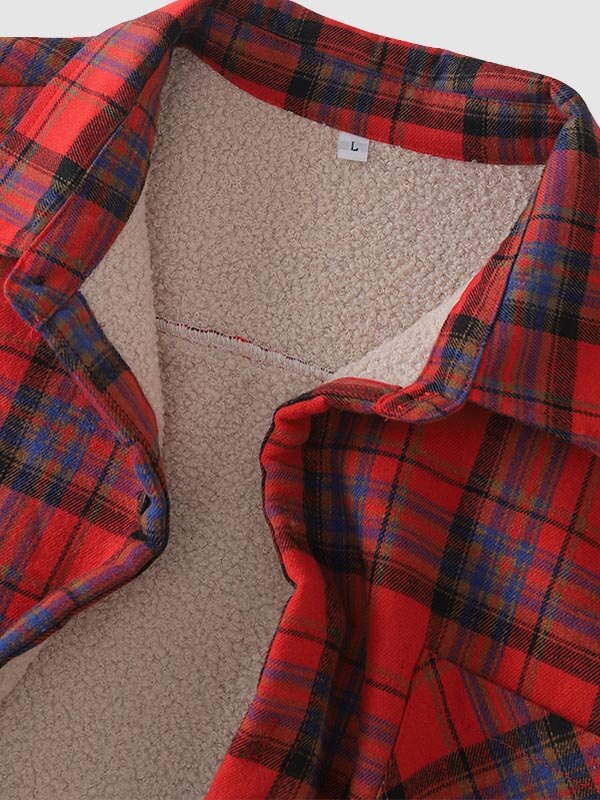 Men's Classic Red Plaid Fleece-lined Thermal Shirt Jacket