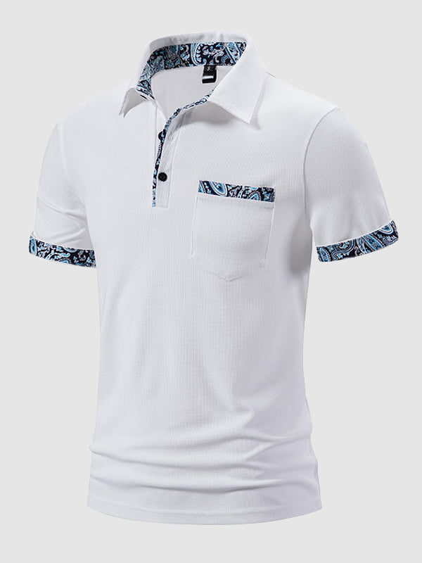 Men's Paisley Color Block Lapel Short Sleeve POLO