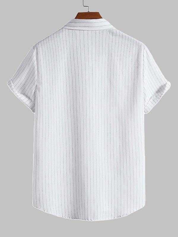 Men's Classic Striped Pocketless Button Casual Short Sleeve Shirt