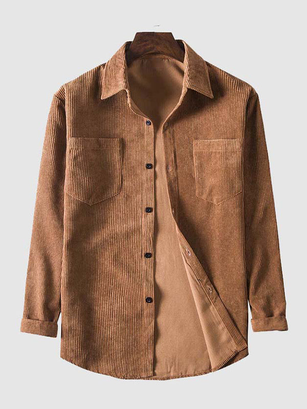 Men's Vintage Solid Color Long Sleeve Textured Corduroy Shirt